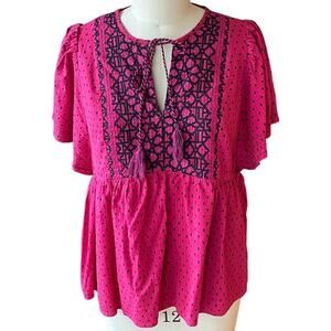 Pink Embroidered Women's Top